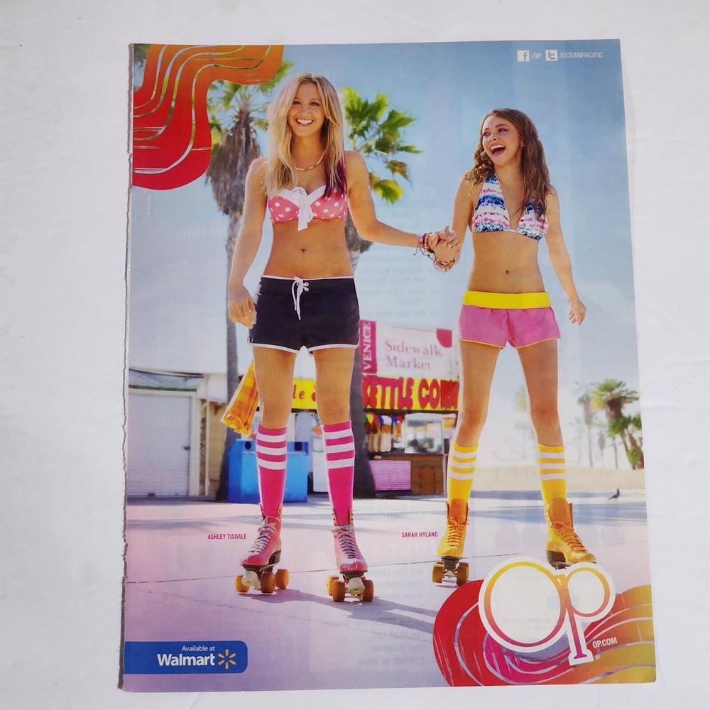 Print Ad OP Ashley Tisdale Sarah Hyland roller skating bikini top clipping 2012